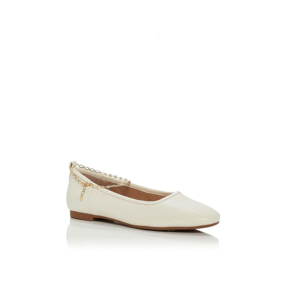 AQUA Womens White Chain Lobster Clasp Gabby Toe Slip On Leather Ballet Flats 9 M